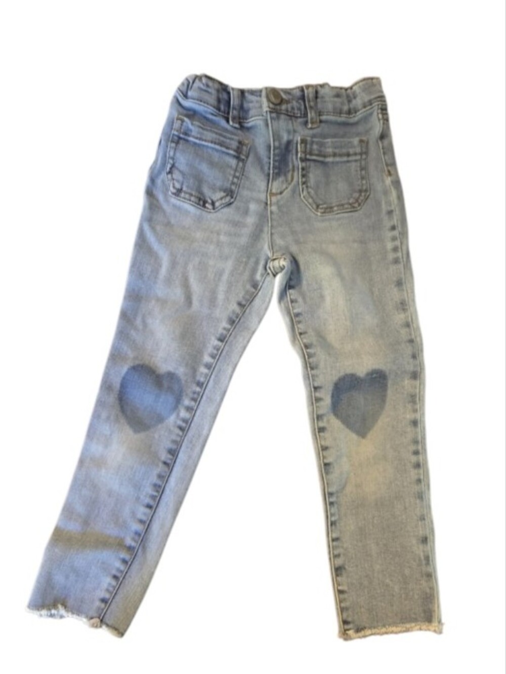 Wonder Nation Light Blue Skinny Jeans with Heart Knee Patches Size 5T In EUC